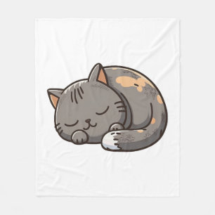Grey kawaii Sleeping cat Fleece Blanket