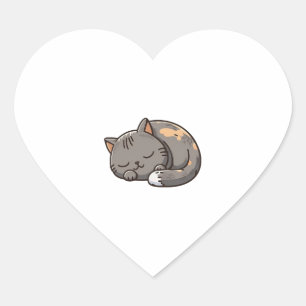 Grey kawaii Sleeping cat Heart Sticker