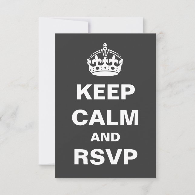 Grey Keep Calm Wedding RSVP (Front)