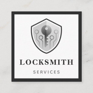 Grey Key Logo Locksmith Services Social Media Bold Square Business Card