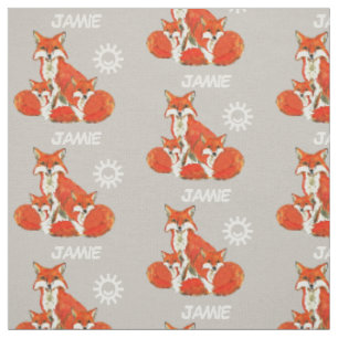 Grey Kids Sunshine Fox Family Personalised Fabric