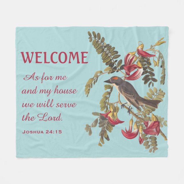 Grey Kingbird and Bible Verse Fleece Blanket (Front (Horizontal))