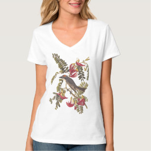 Grey Kingbird Audubon Bird on Flowering Tree T-Shirt
