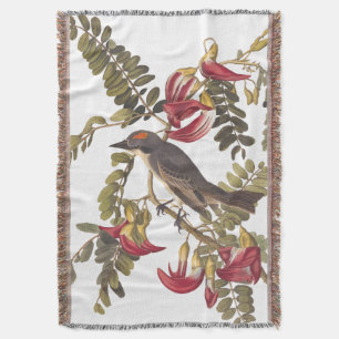 Grey Kingbird Audubon Bird on Flowering Tree Throw Blanket