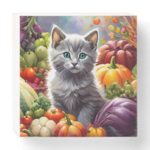 Grey Kitten and Vegetables