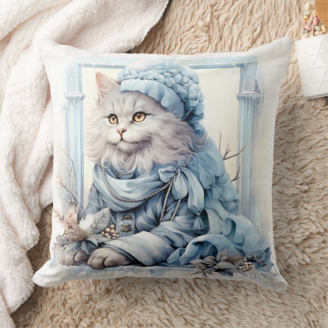 Grey Kitten Blue Victorian Clothes Cushion (Blanket)