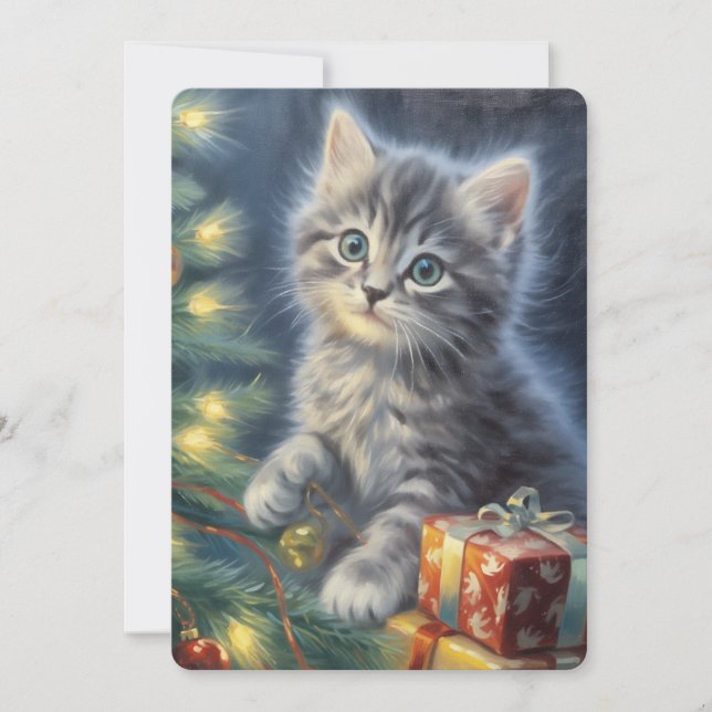 Grey Kitten Christmas  Holiday Card (Front)