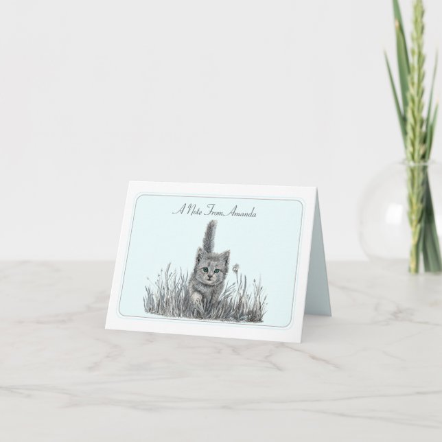 Grey Kitten Personalised Folded Note Card (Front)