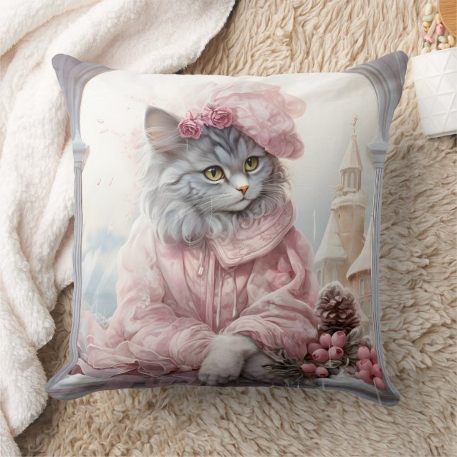  Grey Kitten Pink Frilly Clothes Cushion (Blanket)