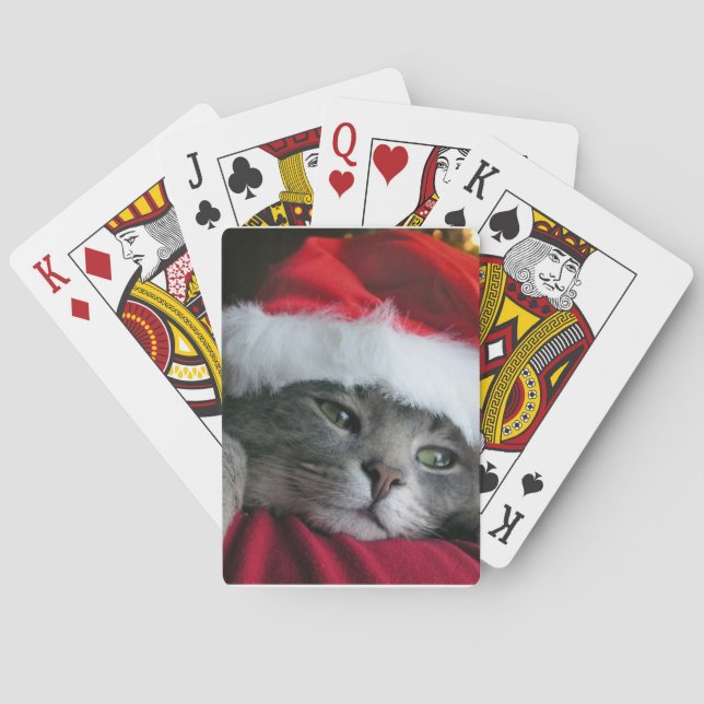 Grey Kitten Santa Hat Cat Playing Cards (Back)