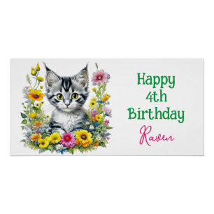 Grey Kitten Themed  Girl's Birthday Party Invite Poster