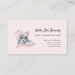 Grey Kitten with Pink Ribbon Mummy Business Card