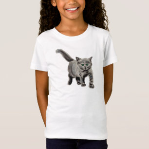 Grey Kitty Cat Kids Cute T-Shirt charcoal drawing
