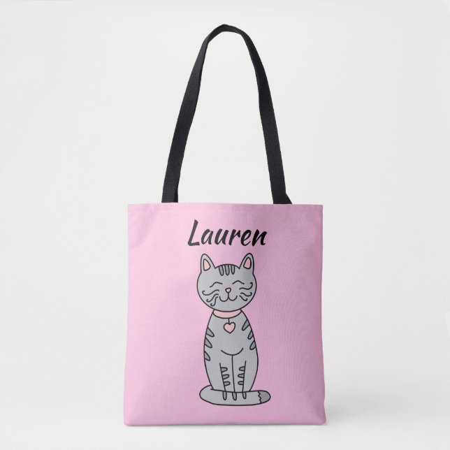 Grey Kitty Cat Personalised  Tote Bag (Front)