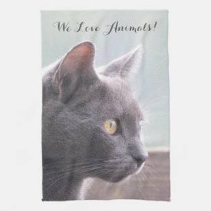 Grey Kitty Cat Tea Towel