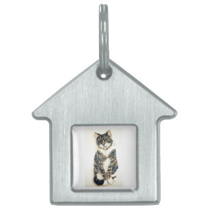Grey Kitty Tabby Cat Art Pet ID Tag