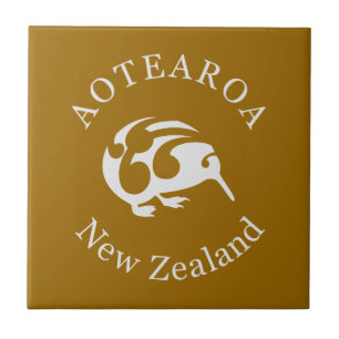 Grey Kiwi with Koru, Aotearoa, New Zealand Tile