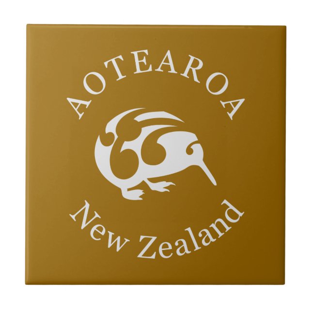 Grey Kiwi with Koru, Aotearoa, New Zealand Tile (Front)