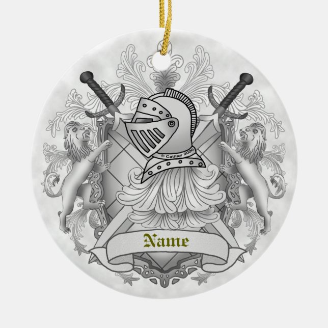 Grey Knight Family Crest Surname Ceramic Tree Decoration (Front)