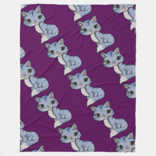 Grey Knit Kitty Cat Fleece Blanket