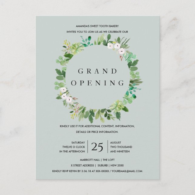 GREY KRAFT FOLIAGE FRAME GRAND OPENING CEREMONY POSTCARD (Front)