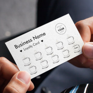 Grey Kraft Paper Cute Coffee Cups Add Your Logo Loyalty Card