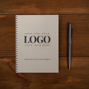 Grey Kraft Paper Look Round Logo Business Custom Notebook