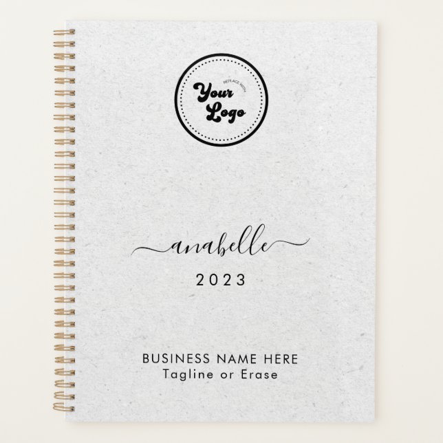 Grey Kraft Style Name Year Custom Business Logo Planner (Front)
