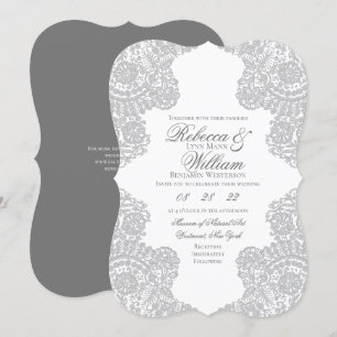Grey Lace Elegant Vintage Wedding Invitation