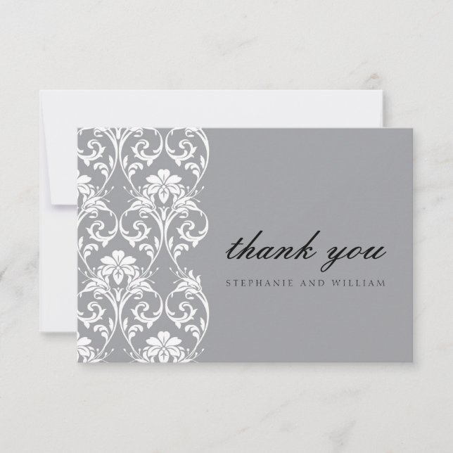 Grey Lace Wedding Thank You Card (Front)