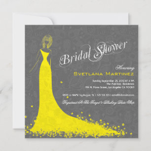 Grey Lace With Yellow Wedding Dress Invitation