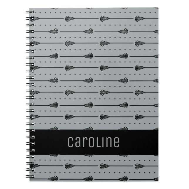 Grey Lacrosse Black Sticks & Dotted Lines Notebook (Front)