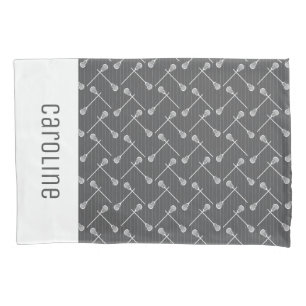 Grey Lacrosse White Sticks Patterned Pillowcase
