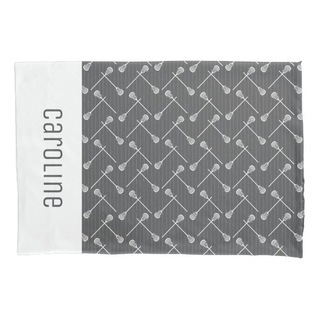 Grey Lacrosse White Sticks Patterned Pillowcase (Front)