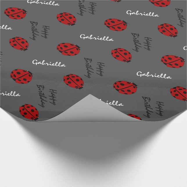 Grey Ladybug Personalised Birthday Wrapping Paper (Corner)