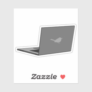 Grey Laptop with Bird Logo Cartoon