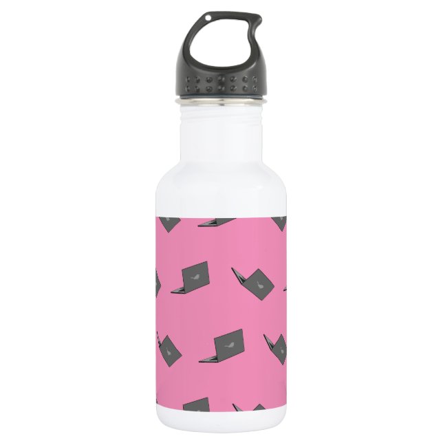Grey Laptop with Bird Logo Cartoon 532 Ml Water Bottle (Front)