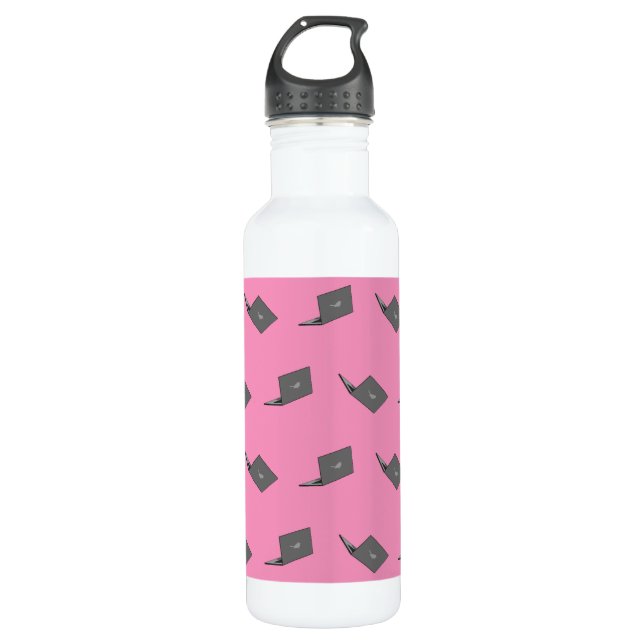 Grey Laptop with Bird Logo Cartoon 710 Ml Water Bottle (Front)