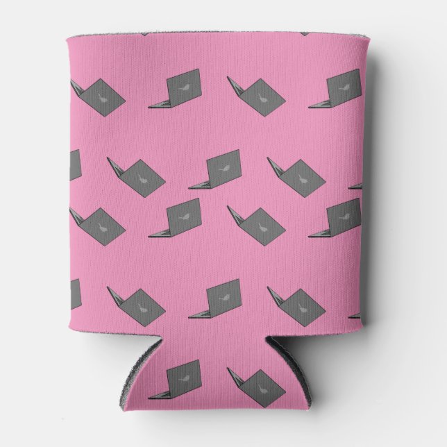 Grey Laptop with Bird Logo Cartoon Can Cooler (Front)