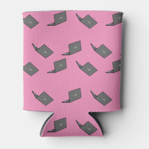 Grey Laptop with Bird Logo Cartoon Can Cooler