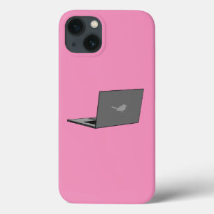 Grey Laptop with Bird Logo Cartoon iPhone 13 Case