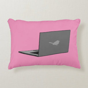 Grey Laptop with Bird Logo Cartoon Decorative Cushion