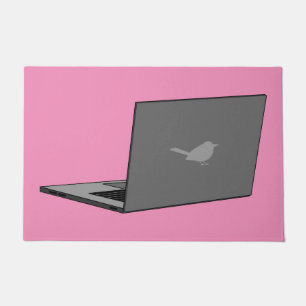 Grey Laptop with Bird Logo Cartoon Doormat
