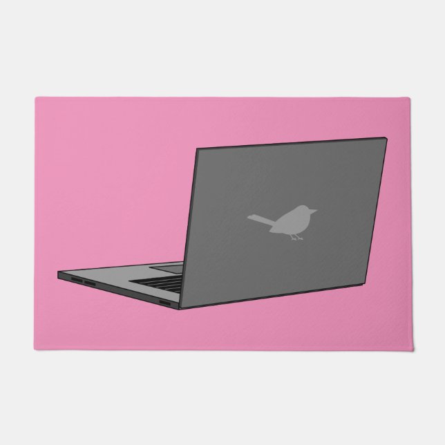 Grey Laptop with Bird Logo Cartoon Doormat (Front)