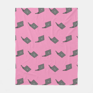 Grey Laptop with Bird Logo Cartoon Fleece Blanket