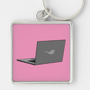 Grey Laptop with Bird Logo Cartoon Key Ring