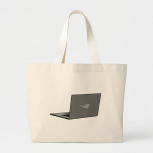 Grey Laptop with Bird Logo Cartoon Large Tote Bag