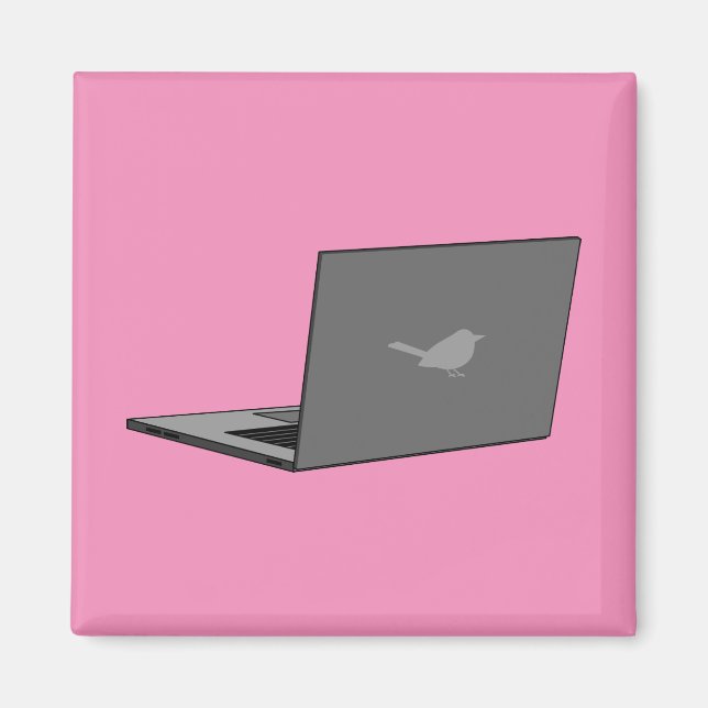 Grey Laptop with Bird Logo Cartoon Magnet (Front)