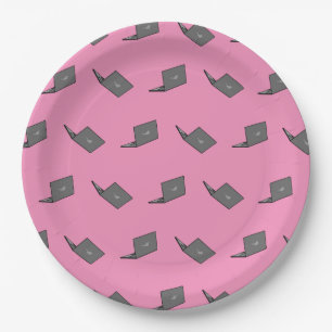 Grey Laptop with Bird Logo Cartoon Paper Plate