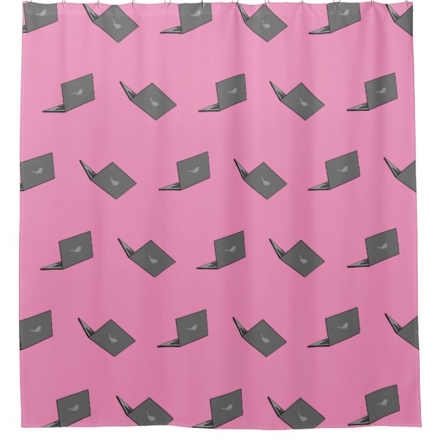 Grey Laptop with Bird Logo Cartoon Shower Curtain (Front)